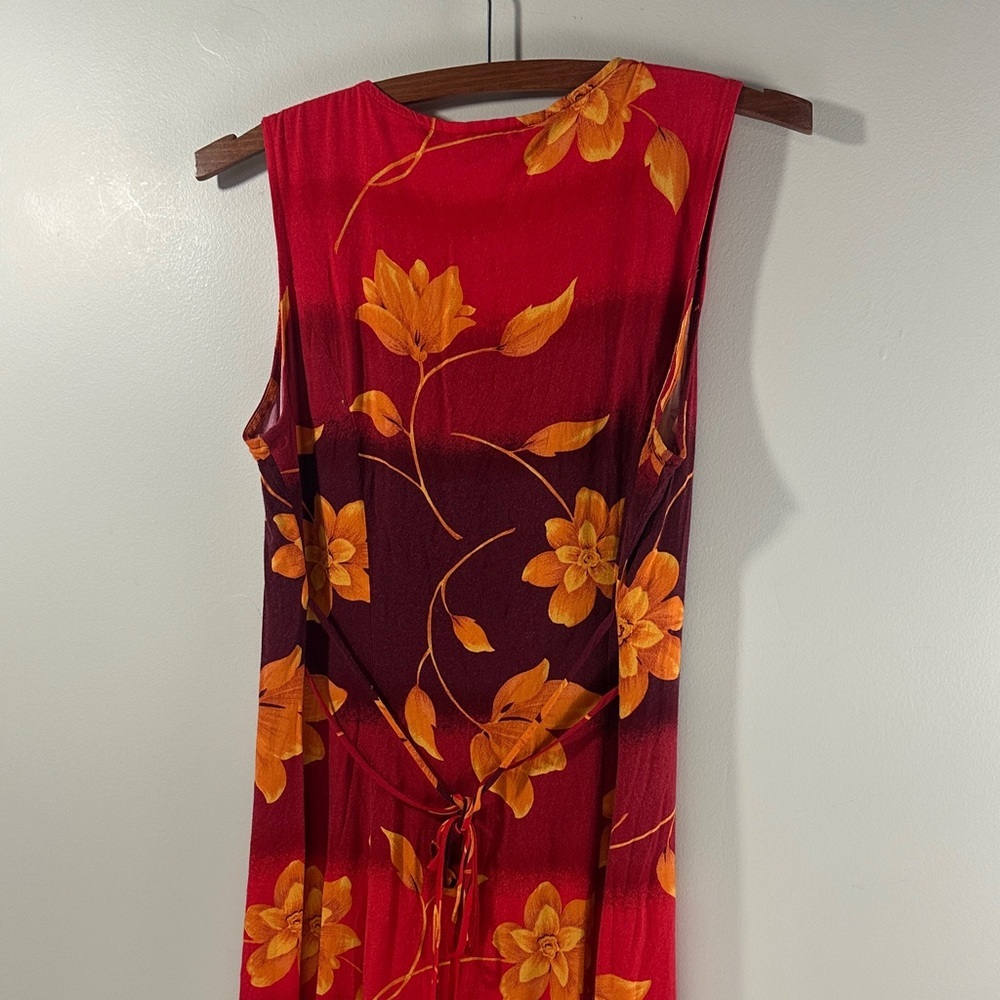 Oliva Rose Tropical Red and Orange Floral Sleeveless Back Tie Dress Size 8M - Picture 9 of 9